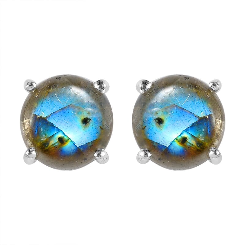 Malagasy Labradorite 5.15 ctw Solitaire Stud Earrings in Sterling Silver 