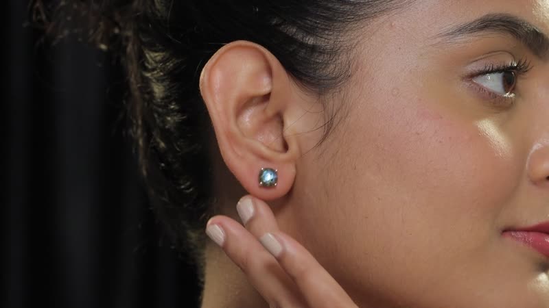 Malagasy Labradorite 5.15 ctw Solitaire Stud Earrings in Sterling Silver