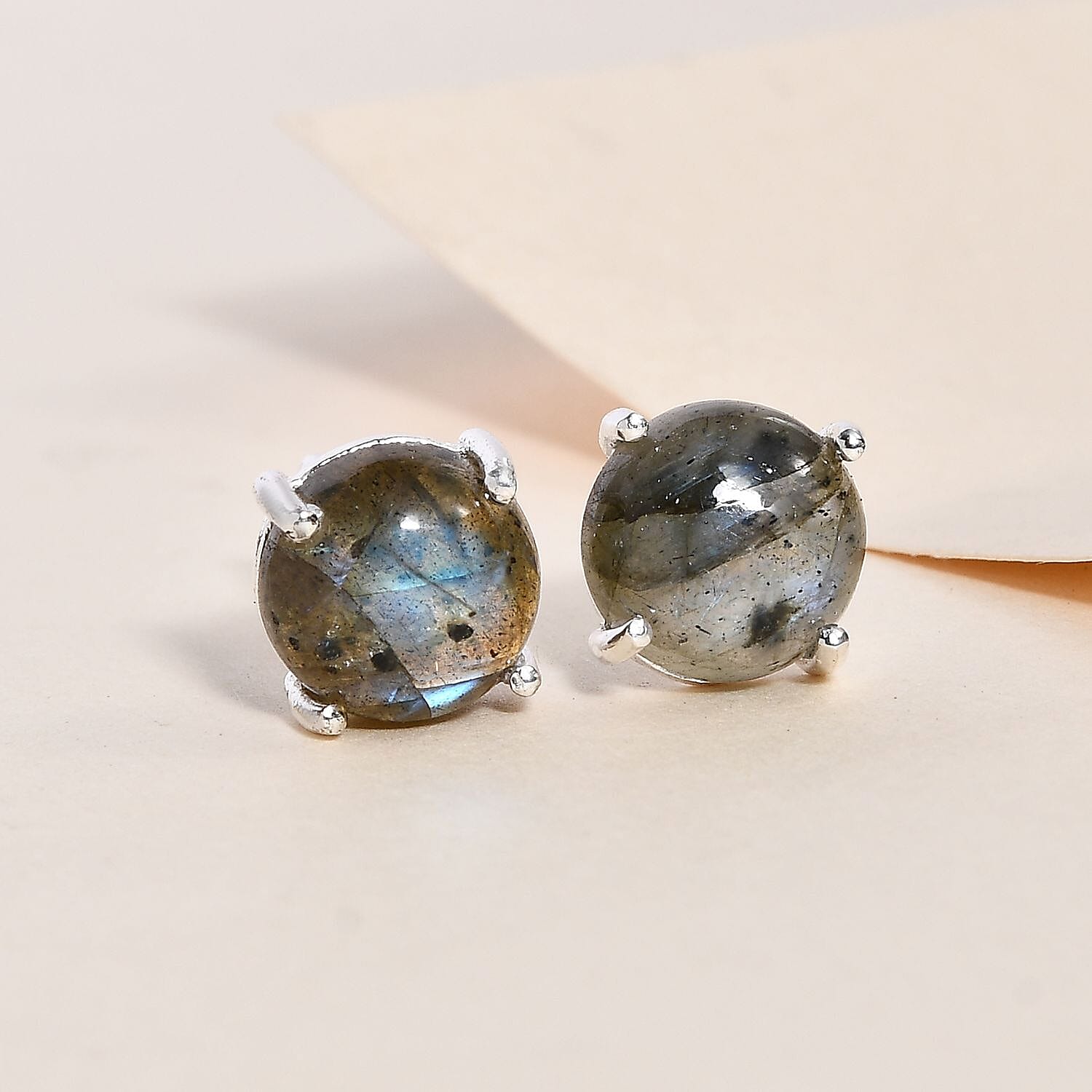 Malagasy Labradorite 5.15 ctw Solitaire Stud Earrings in Sterling Silver 