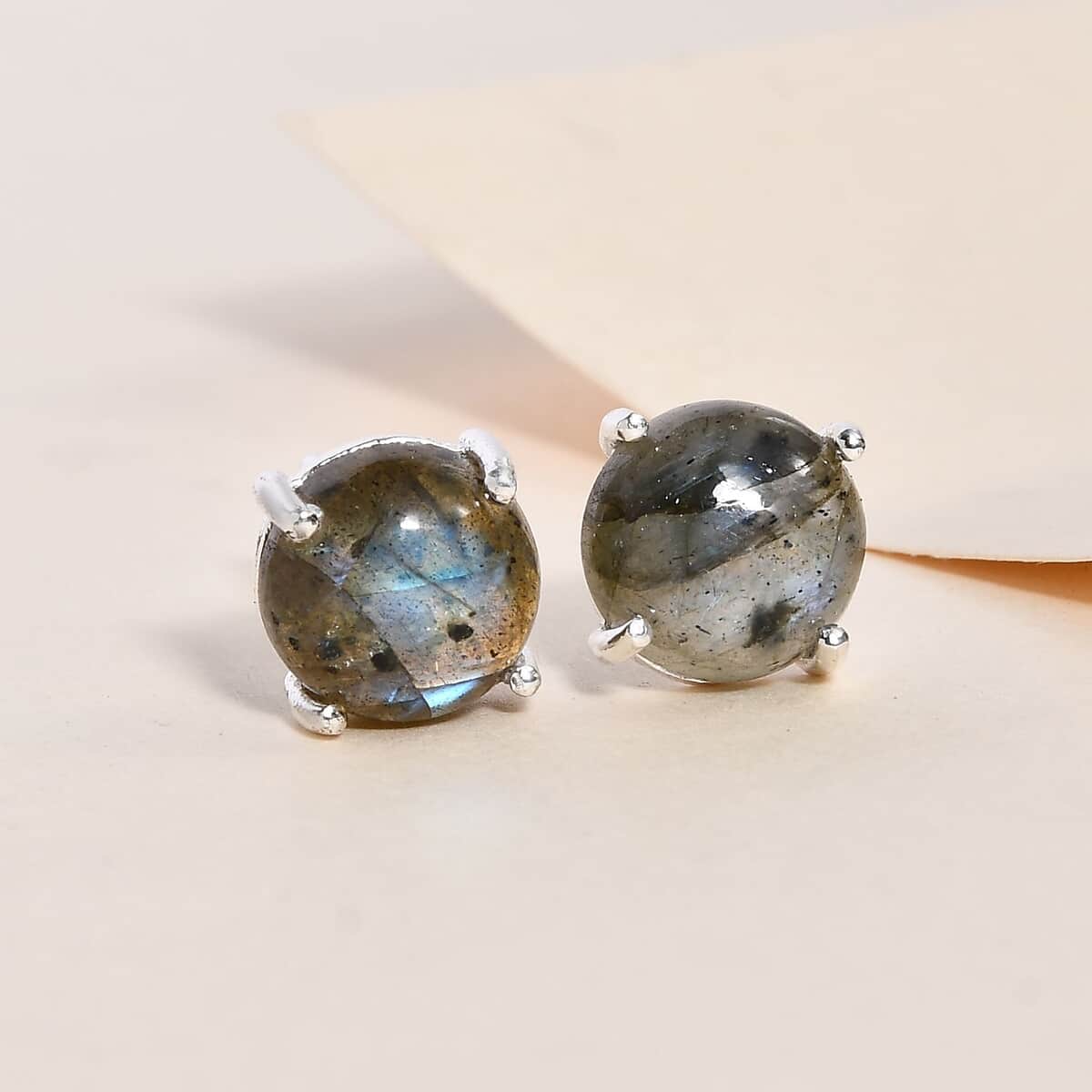 Malagasy Labradorite 5.15 ctw Solitaire Stud Earrings in Sterling Silver  image number 1