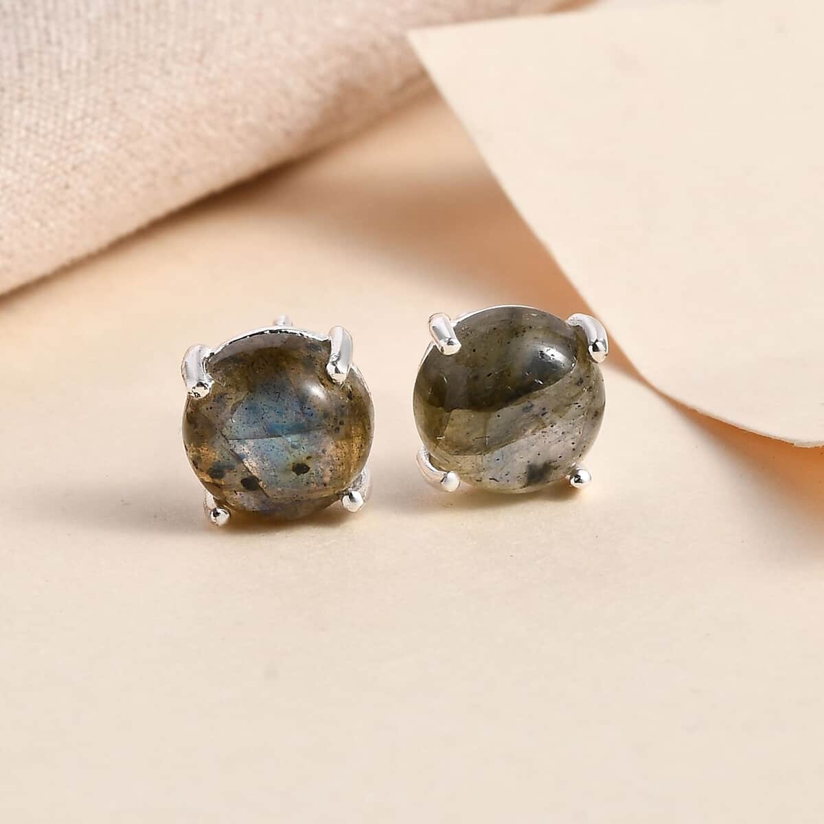 Malagasy Labradorite 5.15 ctw Solitaire Stud Earrings in Sterling Silver  image number 2