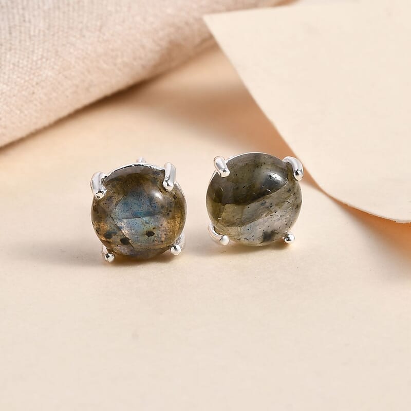 Malagasy Labradorite 5.15 ctw Solitaire Stud Earrings in Sterling Silver 