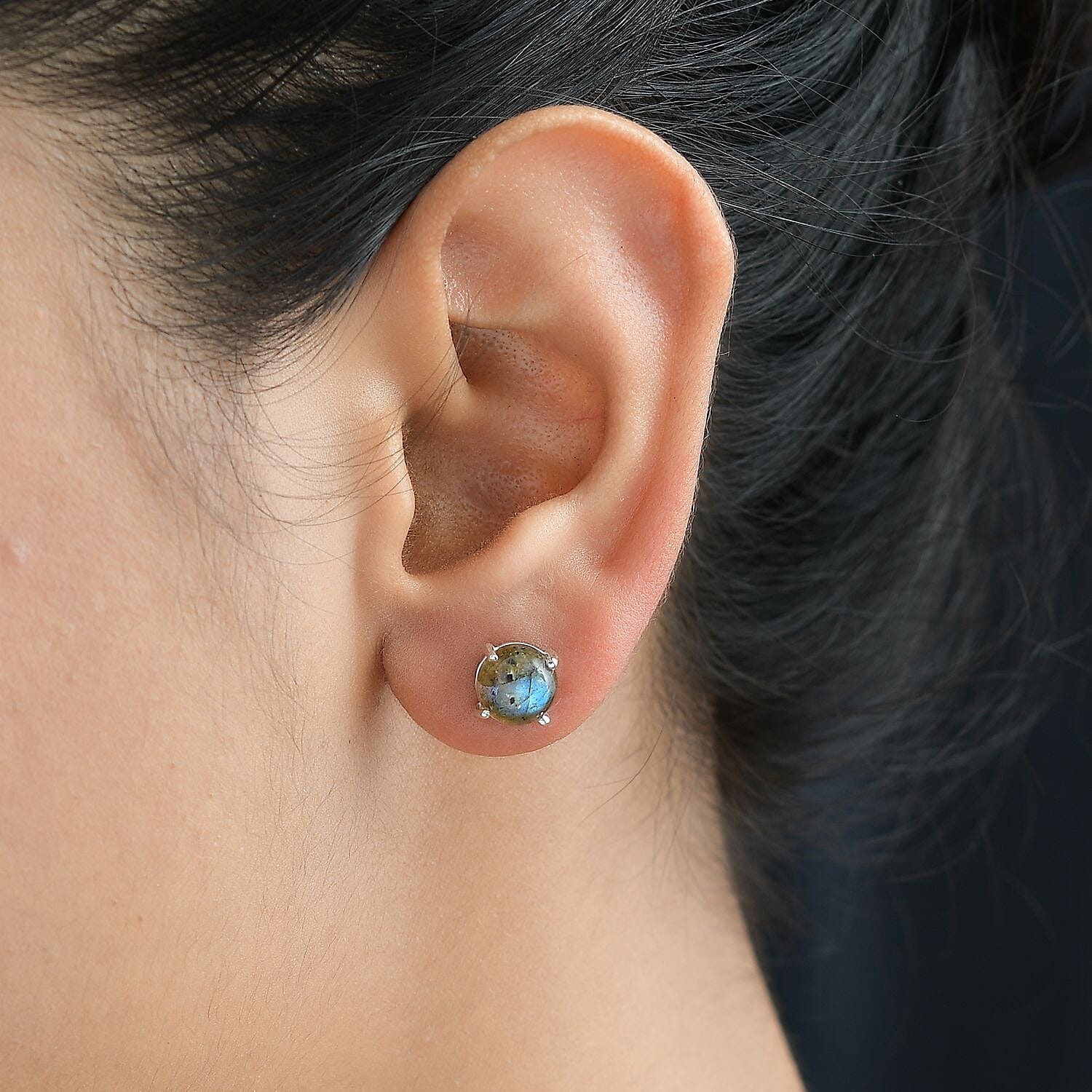 Malagasy Labradorite 5.15 ctw Solitaire Stud Earrings in Sterling Silver 