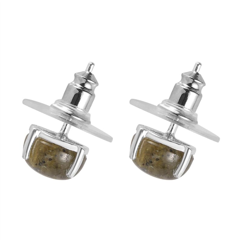 Malagasy Labradorite 5.15 ctw Solitaire Stud Earrings in Sterling Silver 