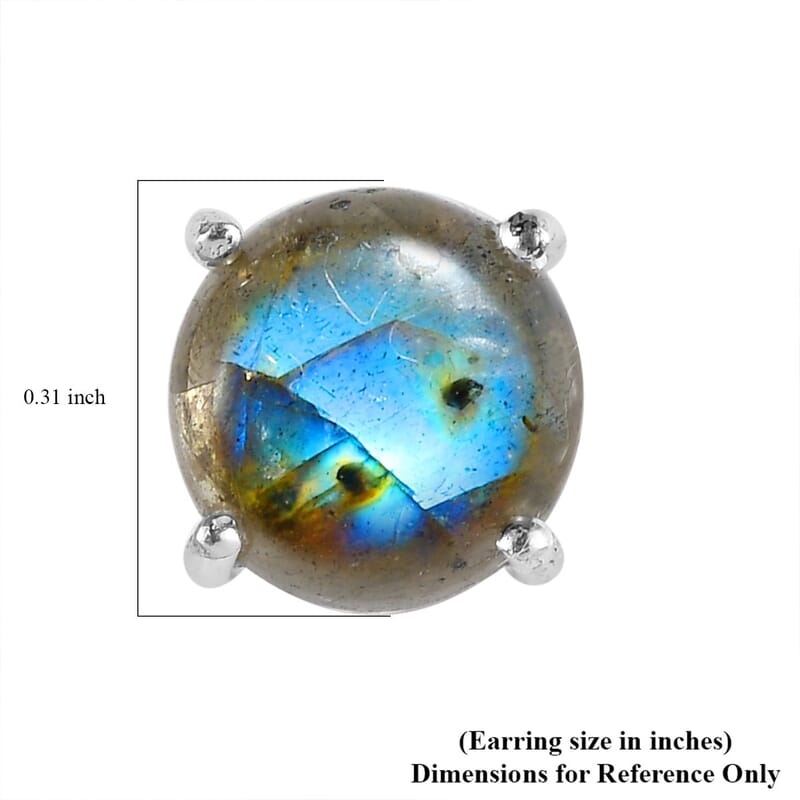 Malagasy Labradorite 5.15 ctw Solitaire Stud Earrings in Sterling Silver 