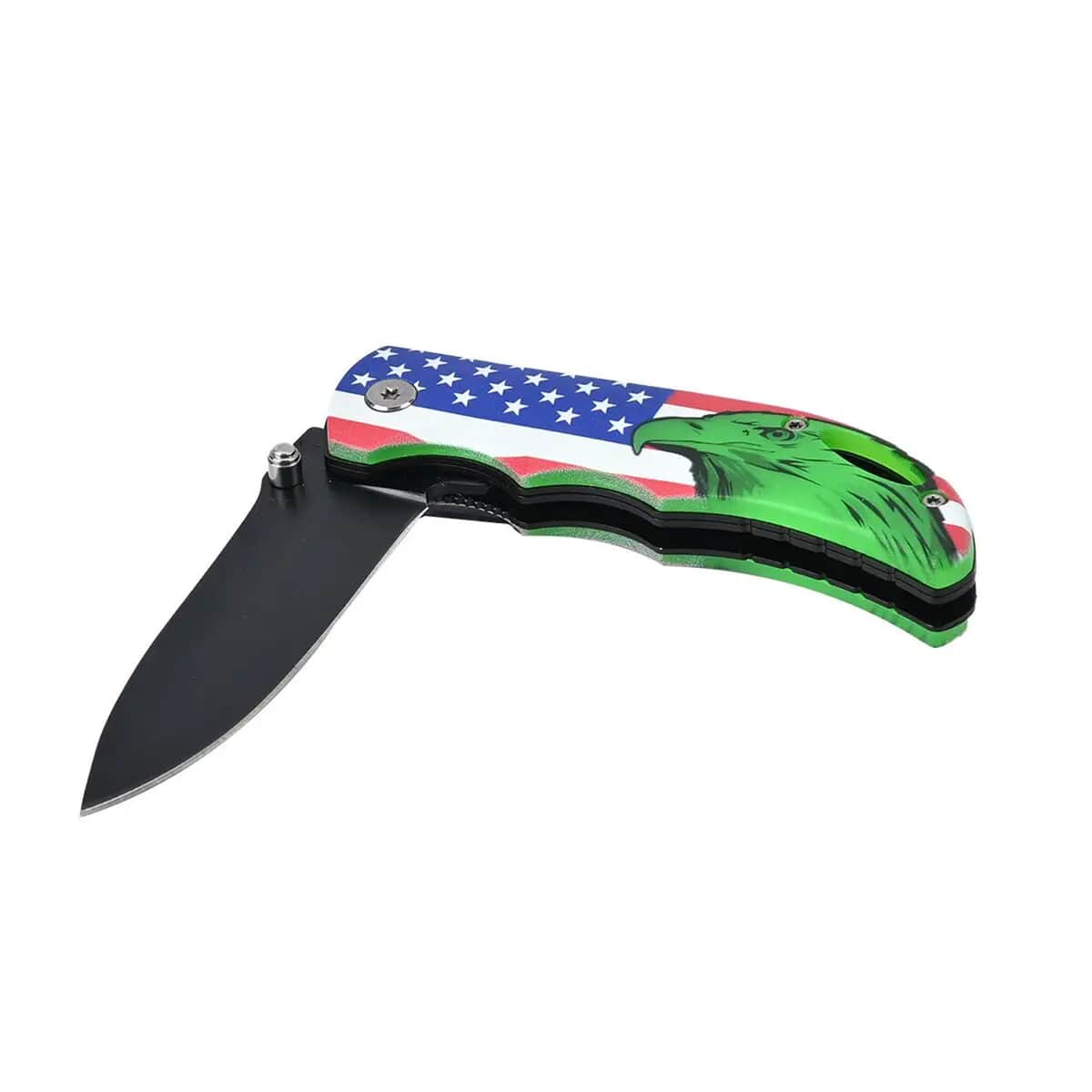 Portable Flag Printed Pattern Folding Knife with Black Blade (Stainless Steel) image number 4