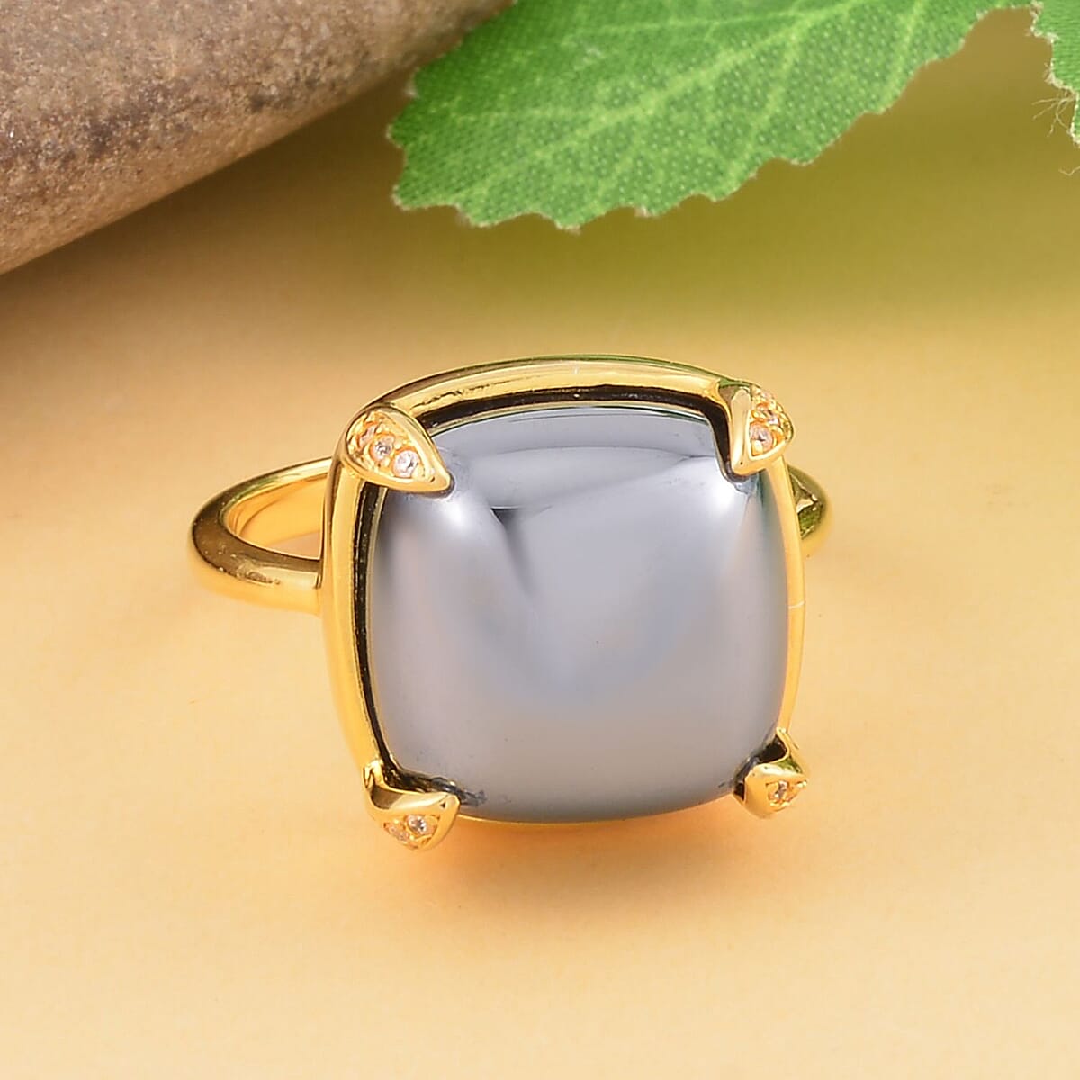 Terahertz and Simulated Diamond Ring in ION Plated YG Stainless Steel (Size 8.0) 15.00 ctw image number 1