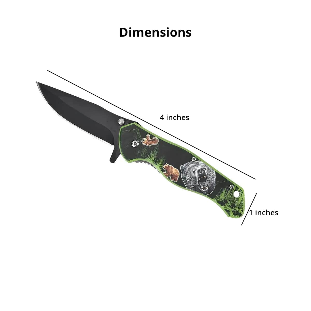 Bear Printed Pattern Locking Folding Knife with 3.5 Black Blade and Belt Clip (Stainless Steel) image number 3