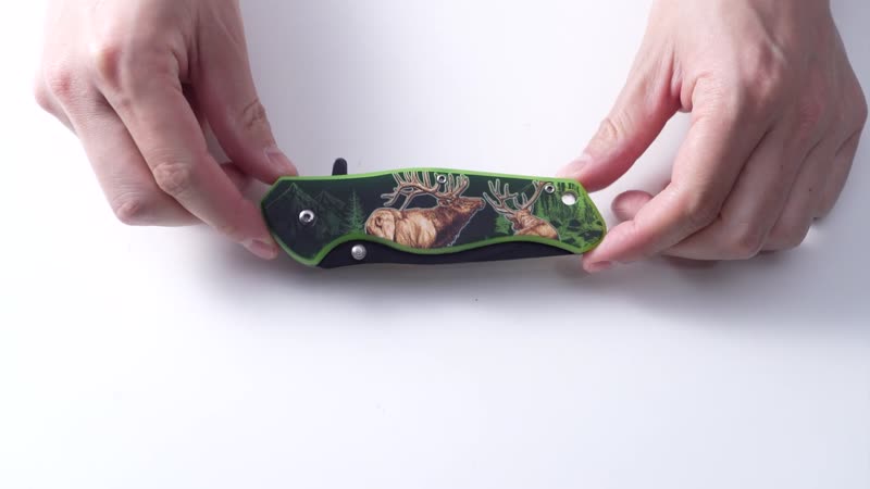 Portable Beautiful Printed Pattern Folding Knife with Black Blade (Stainless Steel)