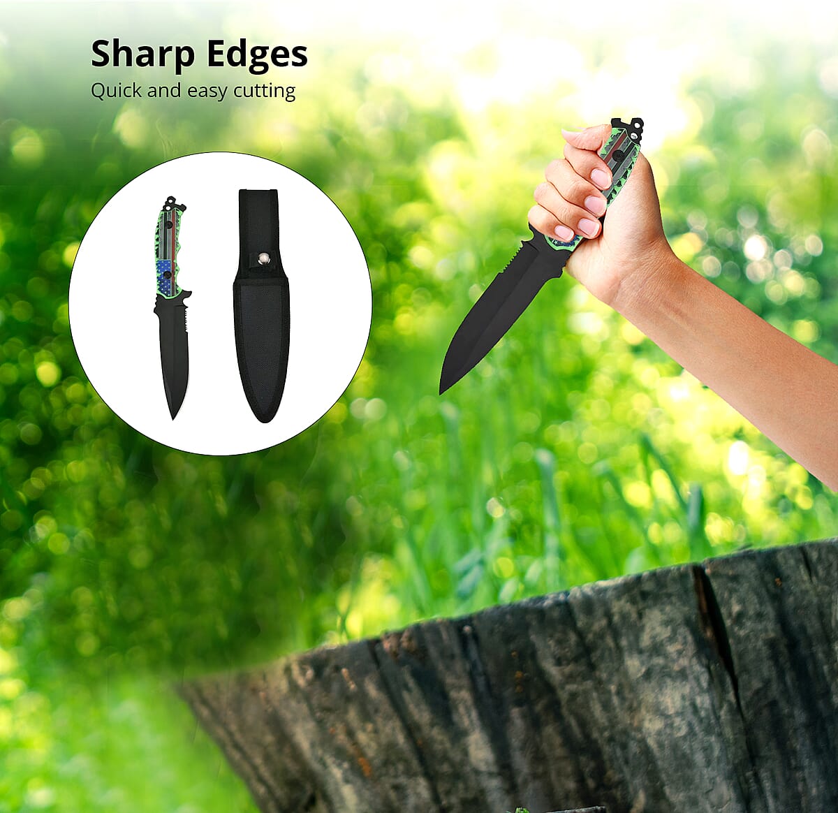 Flag Printed Pattern 11 Non Folding Knife with Stainless Steel Black Blade and Sheath, Survival Fixed Blade Knife, Camping Knives image number 2