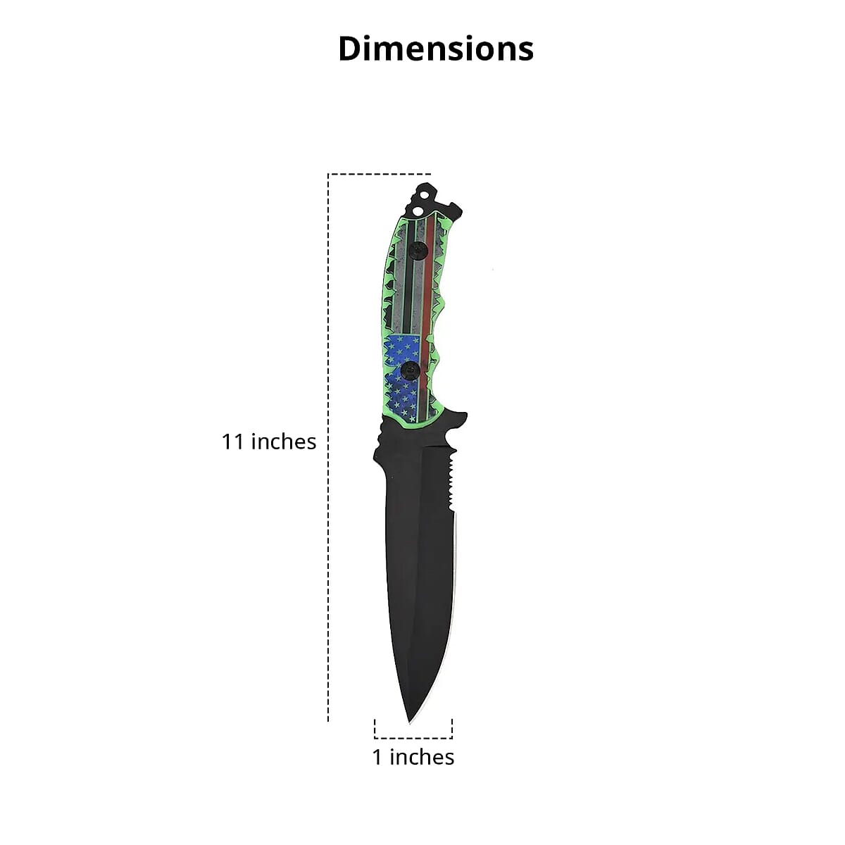 Flag Printed Pattern 11 Non Folding Knife with Stainless Steel Black Blade and Sheath, Survival Fixed Blade Knife, Camping Knives image number 4