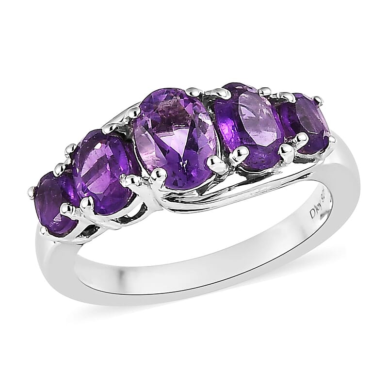 Amethyst 5 Stone Ring in Platinum Over Sterling Silver (Size 6.0) 1.50 ctw