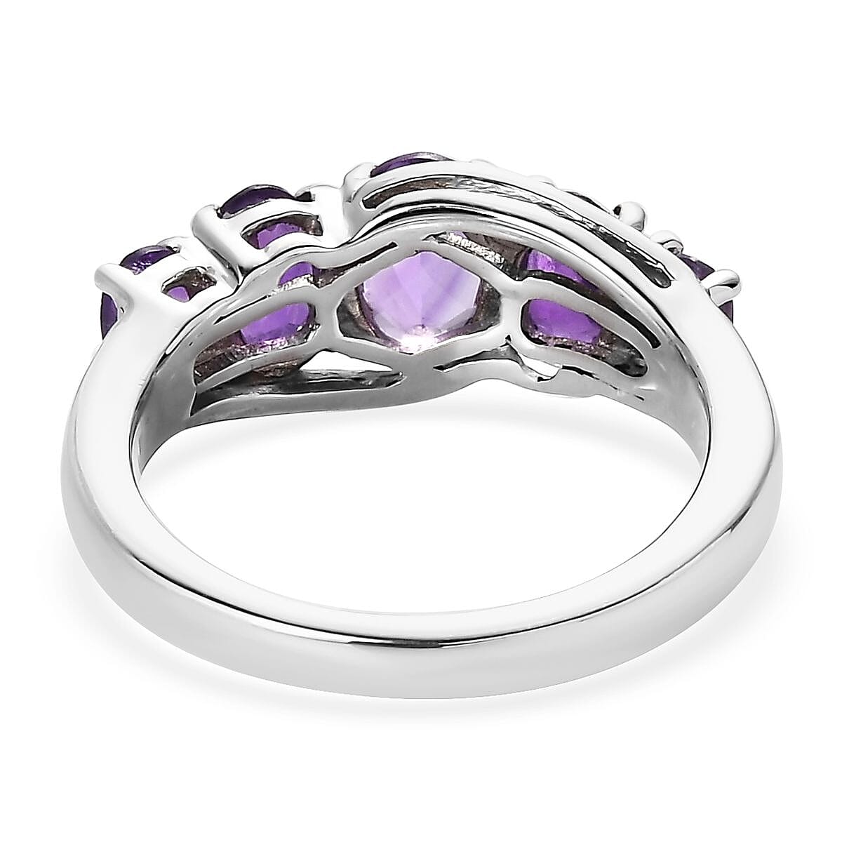 Amethyst 5 Stone Ring in Platinum Over Sterling Silver (Size 6.0) 1.50 ctw