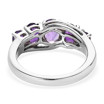 Amethyst 5 Stone Ring in Platinum Over Sterling Silver (Size 6.0) 1.50 ctw
