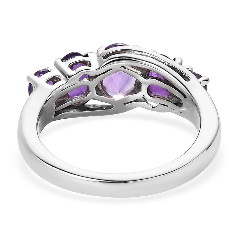 D'Joy African Amethyst 1.90 ctw 5 Stone Ring in Platinum Over Sterling Silver (Size 6.0)