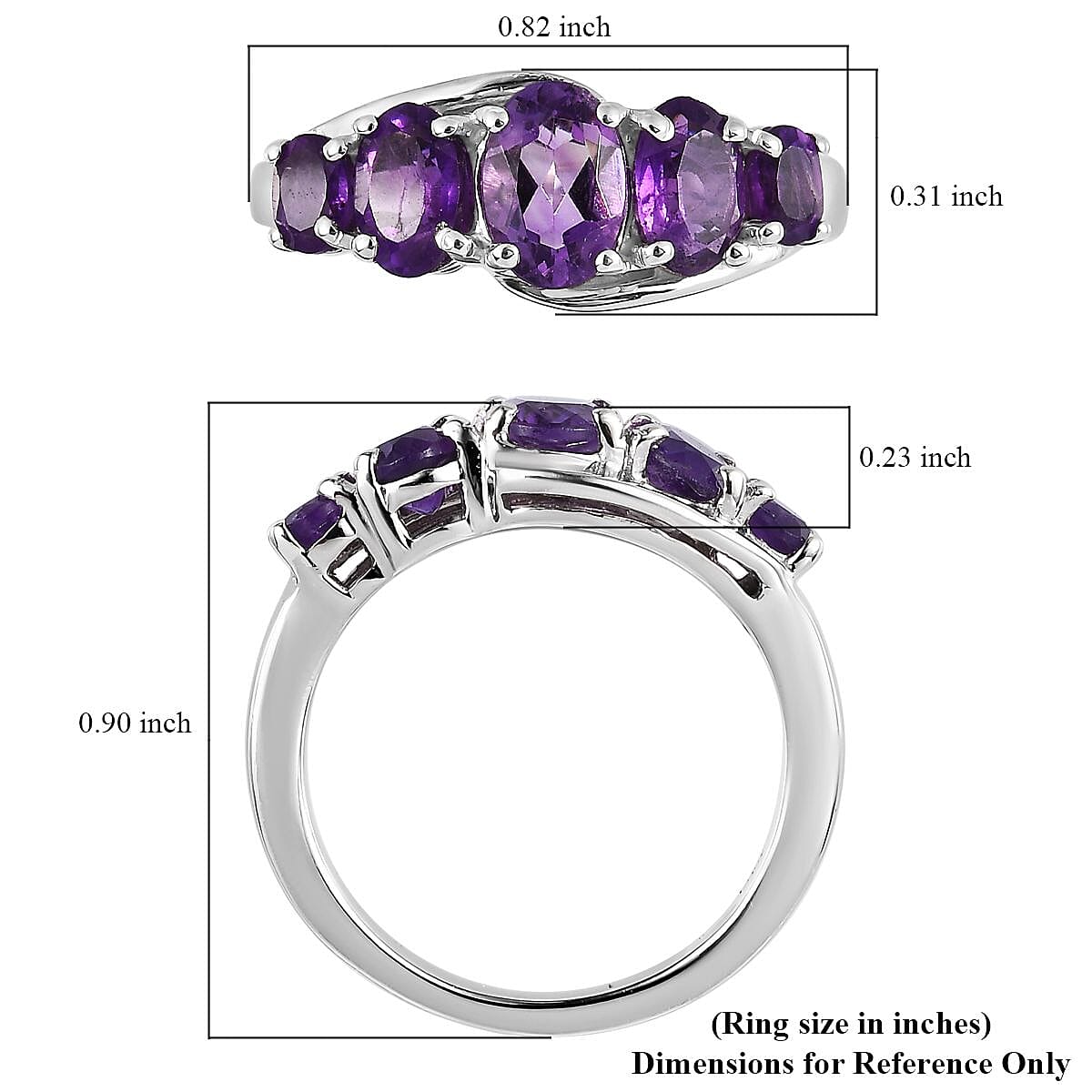 Amethyst 5 Stone Ring in Platinum Over Sterling Silver (Size 6.0) 1.50 ctw