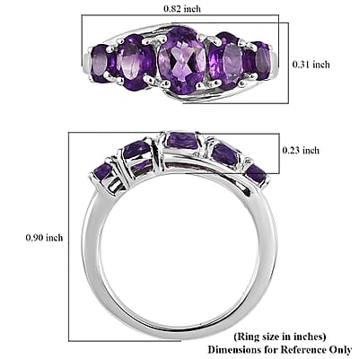 Amethyst 5 Stone Ring in Platinum Over Sterling Silver (Size 6.0) 1.50 ctw