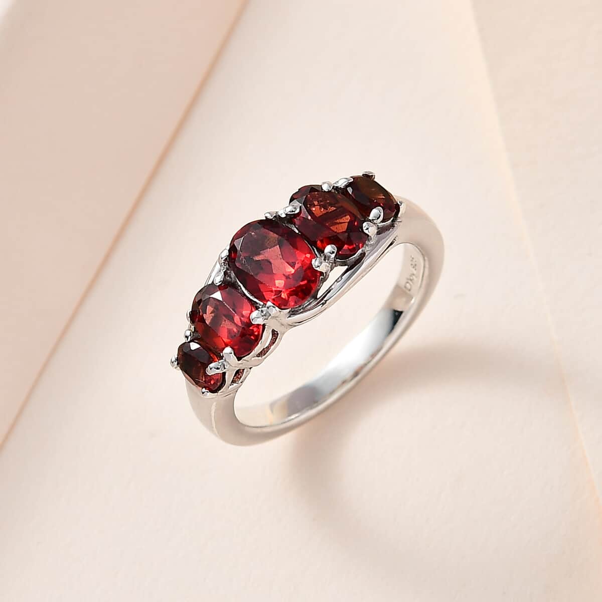 Mozambique Garnet 5 Stone Ring in Platinum Over Sterling Silver (Size 6) 2.40 ctw image number 1