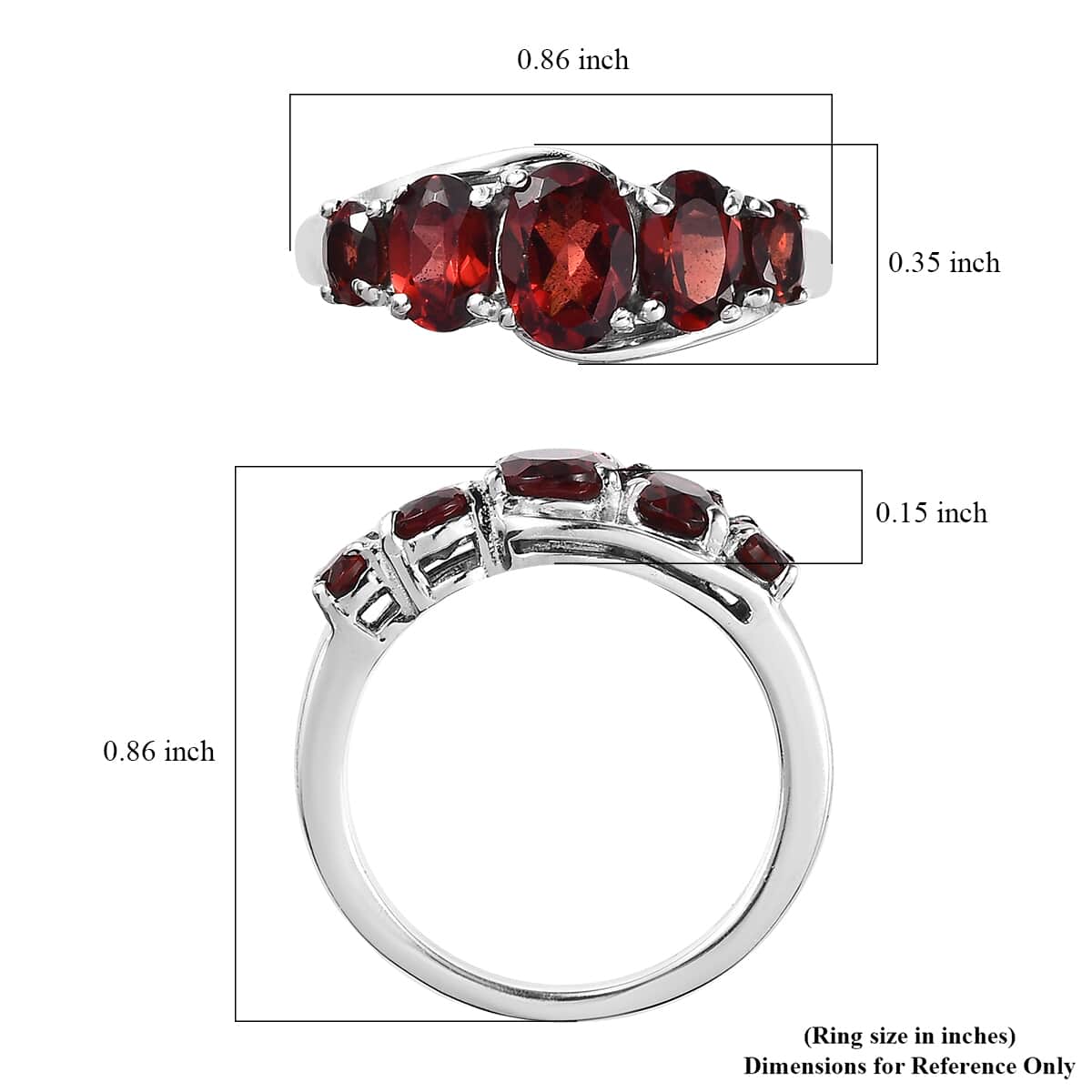 Mozambique Garnet 5 Stone Ring in Platinum Over Sterling Silver (Size 6) 2.40 ctw image number 5