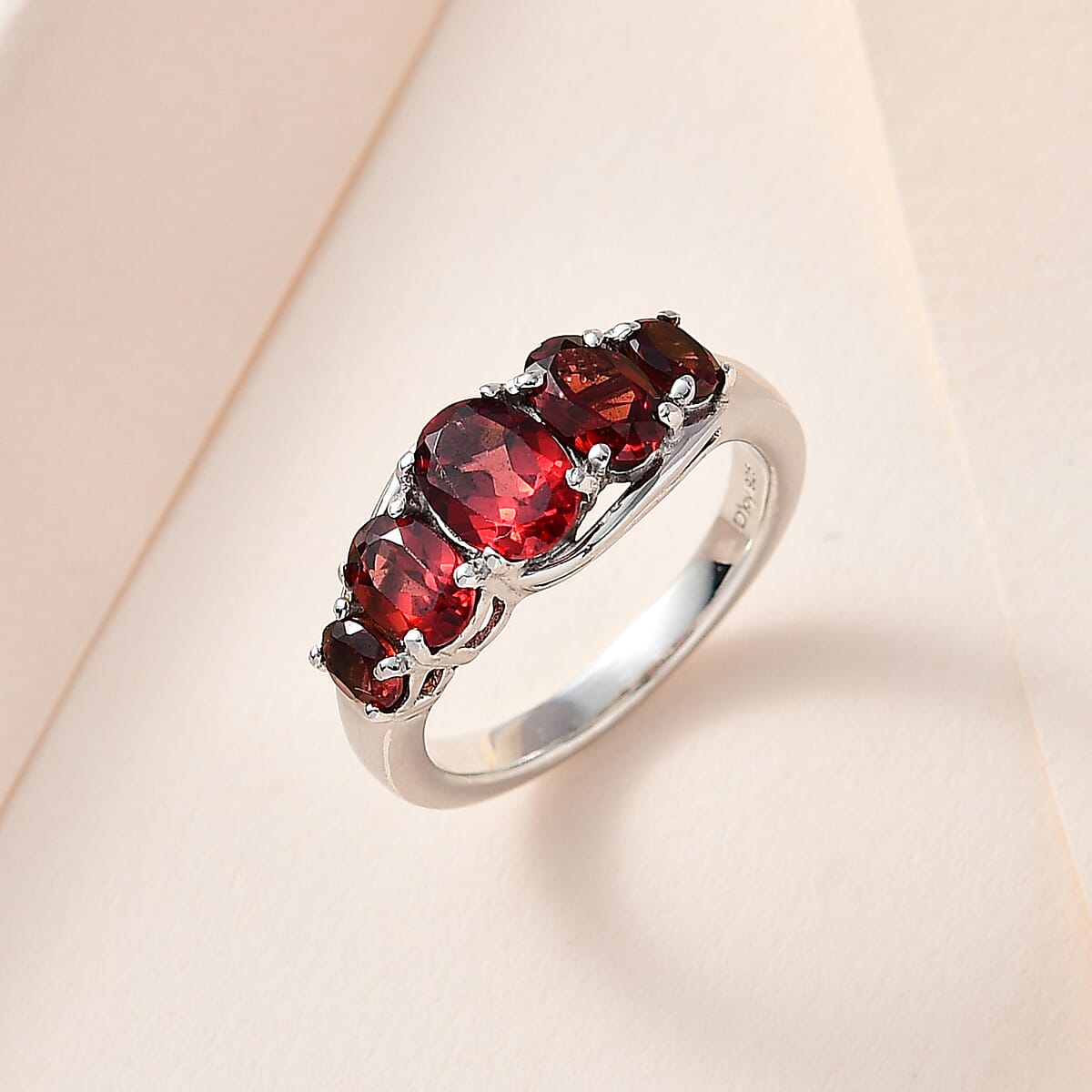Mozambique Garnet 5 Stone Ring in Platinum Over Sterling Silver (Size 7.0) 2.40 ctw image number 1