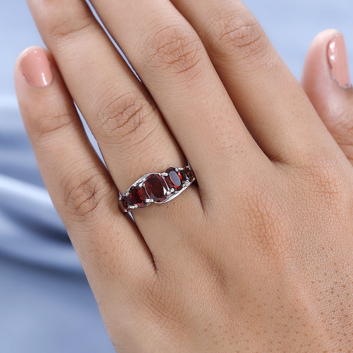 Mozambique Garnet 5 Stone Ring in Platinum Over Sterling Silver (Size 7.0) 2.40 ctw image number 2