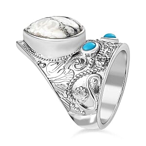 White Buffalo and Sleeping Beauty Turquoise 5.71 ctw Fancy Ring in Platinum Over Sterling Silver (Size 10)