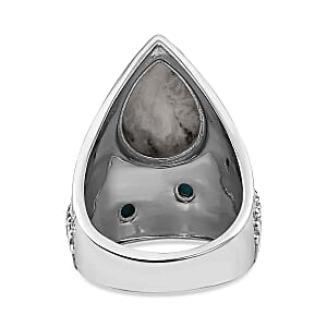 White Buffalo and Sleeping Beauty Turquoise 5.71 ctw Fancy Ring in Platinum Over Sterling Silver (Size 10)