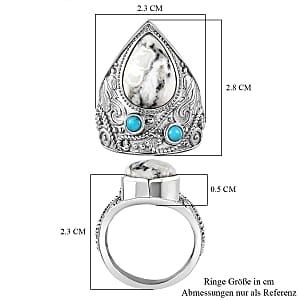 White Buffalo and Sleeping Beauty Turquoise 5.71 ctw Fancy Ring in Platinum Over Sterling Silver (Size 10)