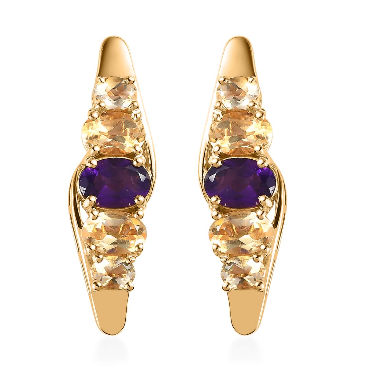 African Amethyst and Brazilian Citrine Earrings in Vermeil Yellow Gold Over Sterling Silver 3.75 ctw image number 0