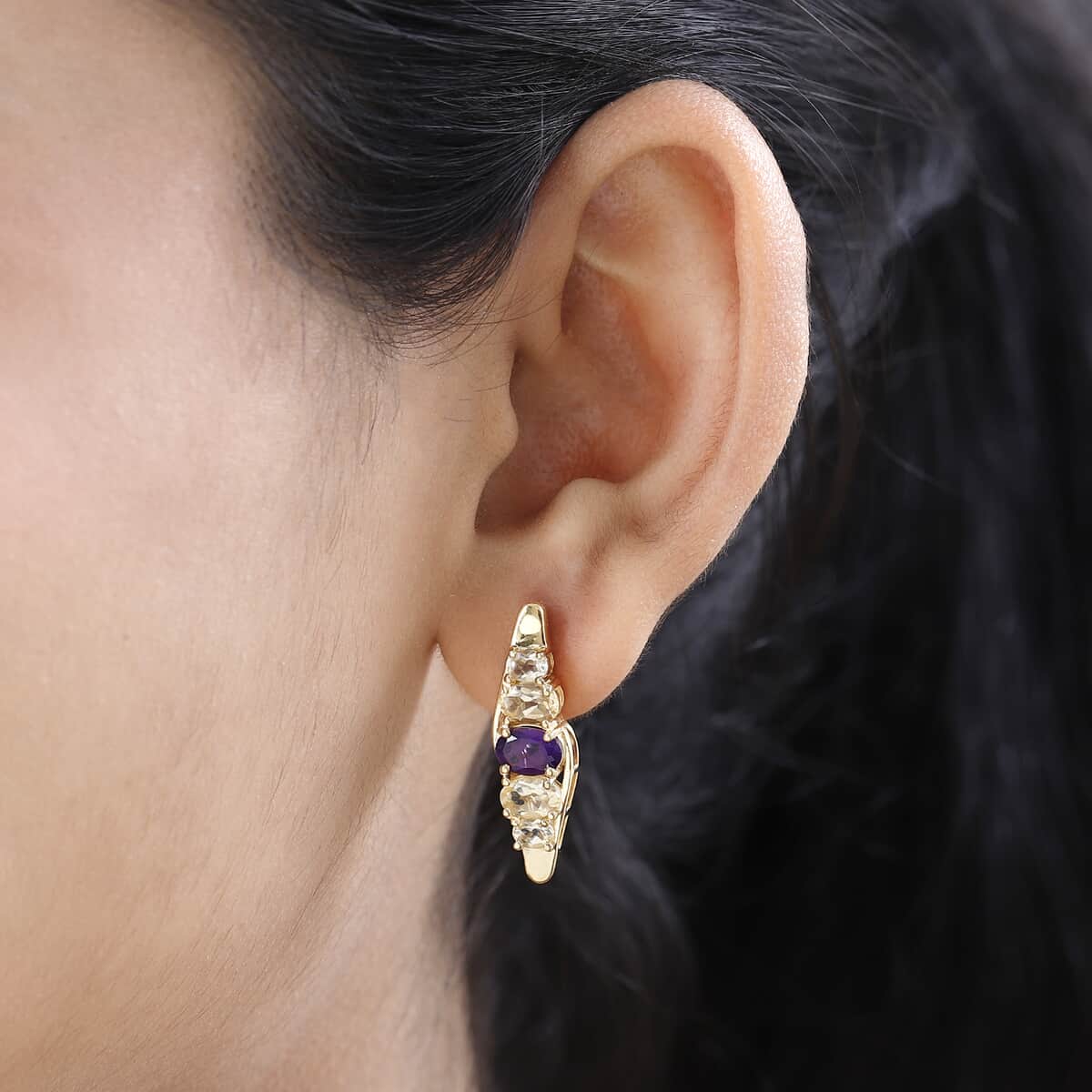 African Amethyst and Brazilian Citrine Earrings in Vermeil Yellow Gold Over Sterling Silver 3.75 ctw image number 2