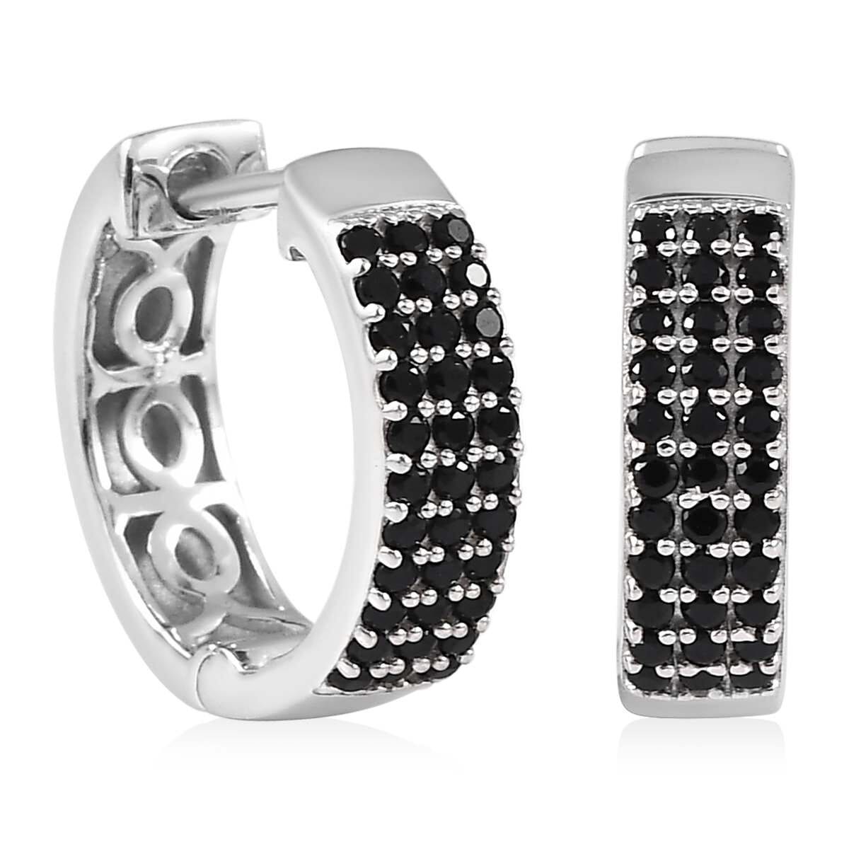 Thai Black Spinel Hoop Earrings in Platinum Over Sterling Silver 0.75 ctw image number 0