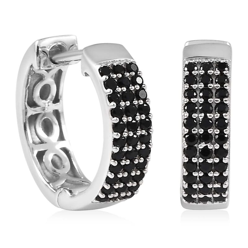 Thai Black Spinel Hoop Earrings in Platinum Over Sterling Silver 0.75 ctw