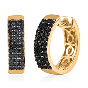 Thai Black Spinel Hoop Earrings in Vermeil Yellow Gold Over Sterling Silver 0.75 ctw