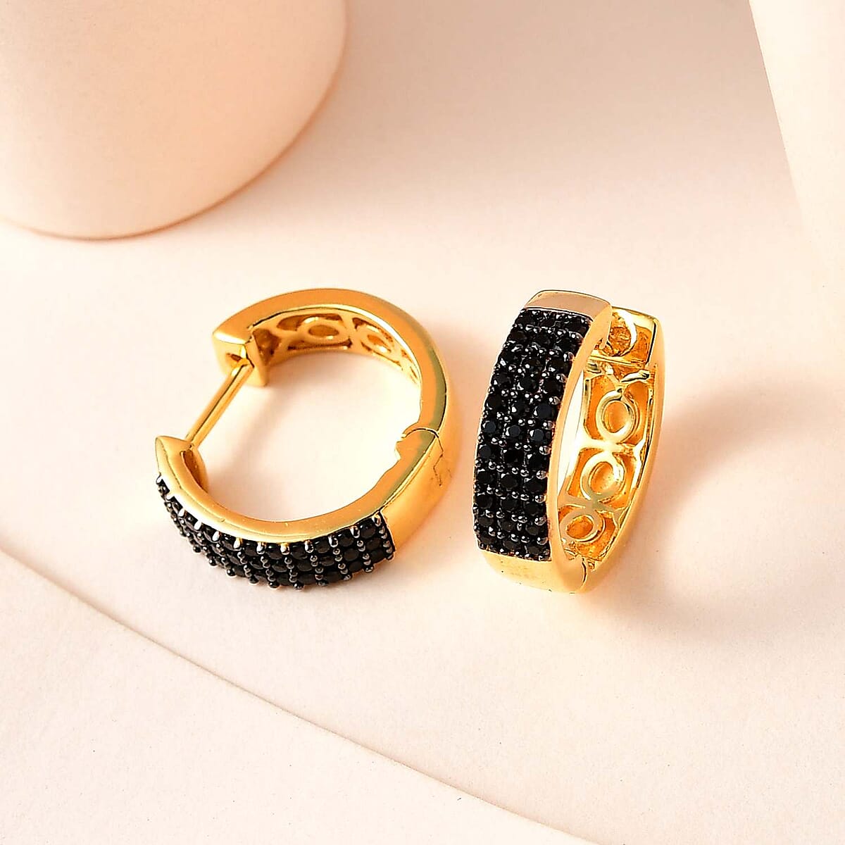 Thai Black Spinel Hoop Earrings in Vermeil Yellow Gold Over Sterling Silver 0.75 ctw image number 1