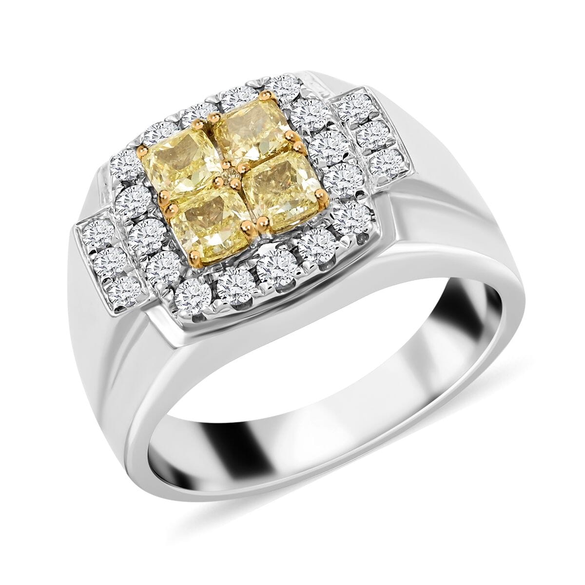Modani 14K White Gold Natural Yellow and White Diamond SI Men's Ring (Size 10.0) 9.25 Grams 1.50 ctw (Del. in 10-12 Days) image number 0