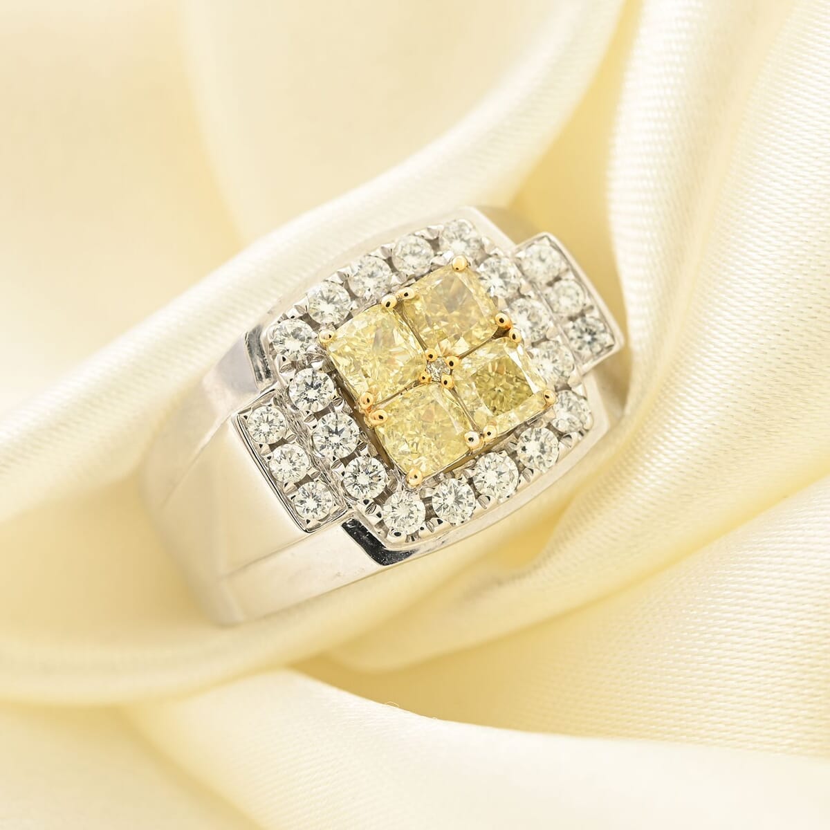 Modani 14K White Gold Natural Yellow and White Diamond SI Men's Ring (Size 10.0) 9.25 Grams 1.50 ctw (Del. in 10-12 Days) image number 1