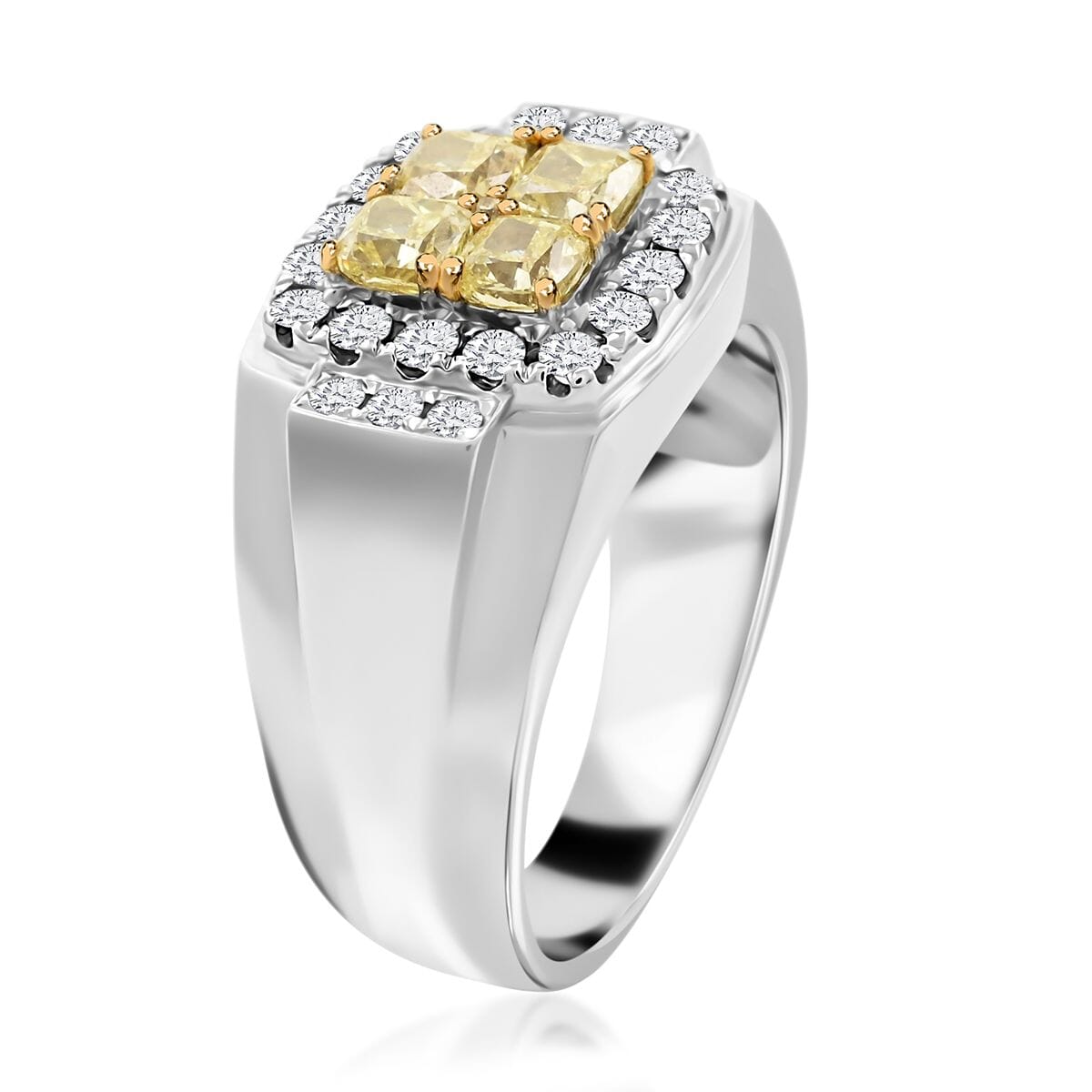 Modani 14K White Gold Natural Yellow and White Diamond SI Men's Ring (Size 10.0) 9.25 Grams 1.50 ctw (Del. in 10-12 Days) image number 3