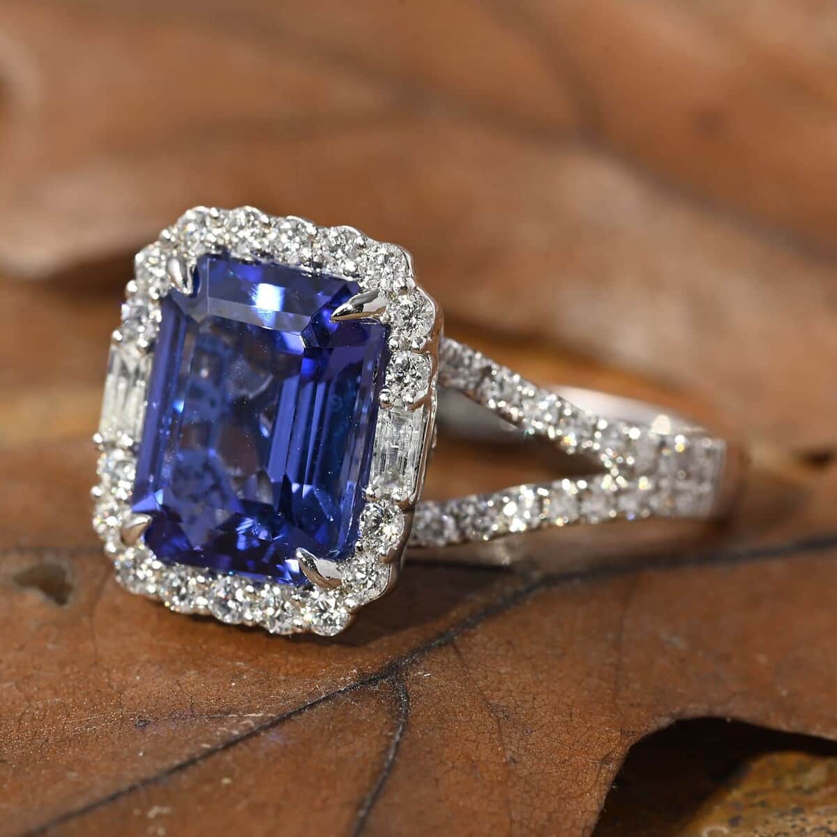 Ankur Treasure Chest Modani 950 Platinum AAAA Tanzanite and Diamond G-H SI Ring (Size 10.0) 5.25 Grams 3.75 ctw image number 1