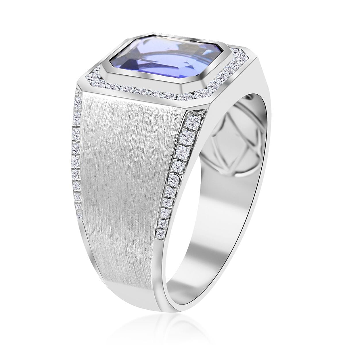 Ankur Treasure Chest Modani 14K White Gold AAAA Tanzanite and Diamond G-H SI Men's Ring (Size 10.0) 9 Grams 3.60 ctw image number 3