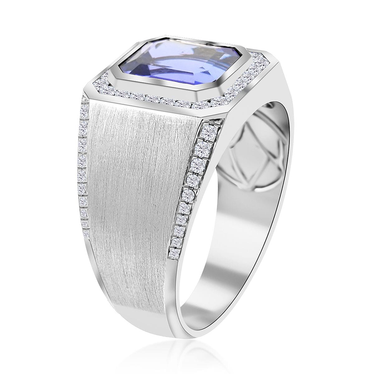 Modani 14K White Gold AAAA Tanzanite and Diamond G-H SI Men's Ring (Size 14.0) 9 Grams 3.60 ctw image number 3