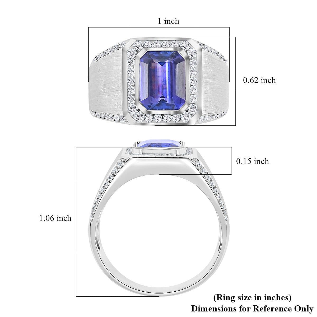 Modani 14K White Gold AAAA Tanzanite and Diamond G-H SI Men's Ring (Size 14.0) 9 Grams 3.60 ctw image number 4