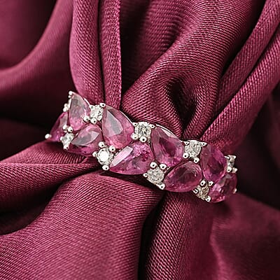 Ankur Treasure Chest Modani 14K White Gold Majenta Beryllium treated Padparadscha Sapphire and G-H VS Diamond Ring, Promise Rings (Size 10.0) 2.10 ctw