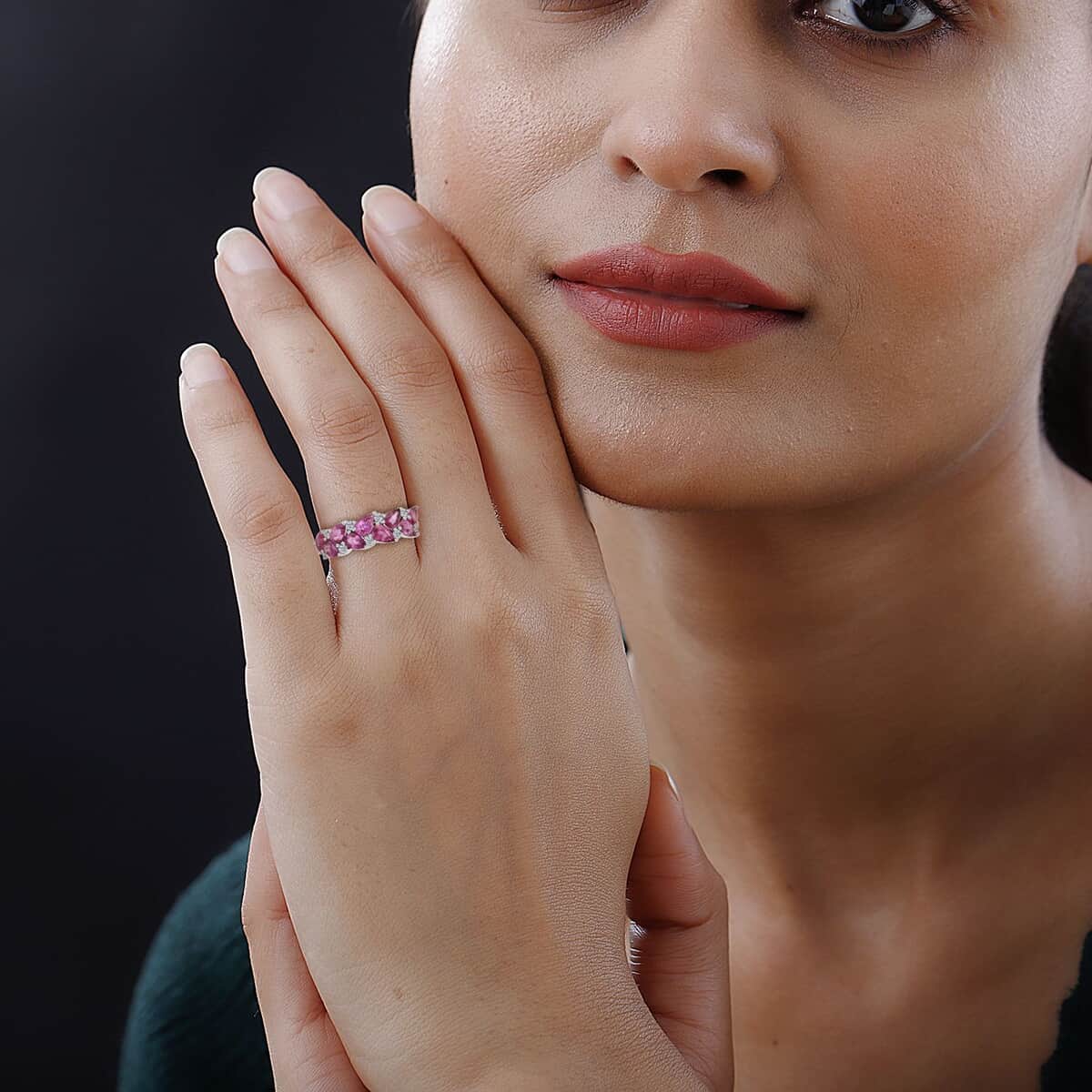 Ankur Treasure Chest Modani 14K White Gold Majenta Beryllium treated Padparadscha Sapphire and G-H VS Diamond Ring, Promise Rings (Size 10.0) 2.10 ctw image number 2