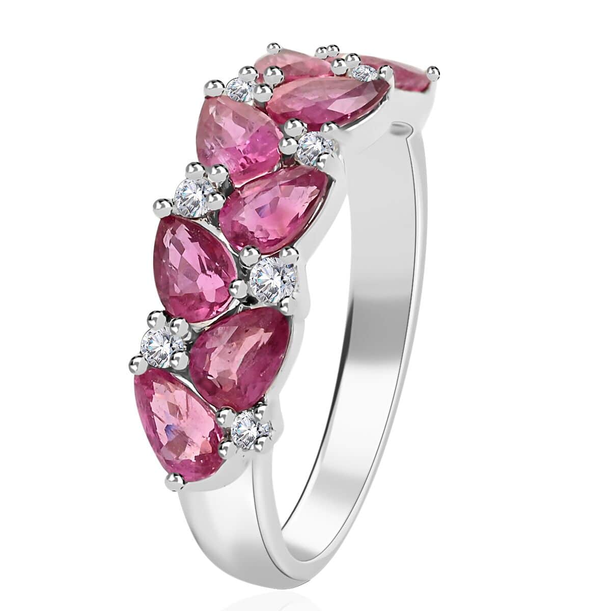 Ankur Treasure Chest Modani 14K White Gold Majenta Beryllium treated Padparadscha Sapphire and G-H VS Diamond Ring, Promise Rings (Size 10.0) 2.10 ctw image number 3