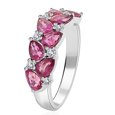 Ankur Treasure Chest Modani 14K White Gold Majenta Beryllium treated Padparadscha Sapphire and G-H VS Diamond Ring, Promise Rings (Size 10.0) 2.10 ctw