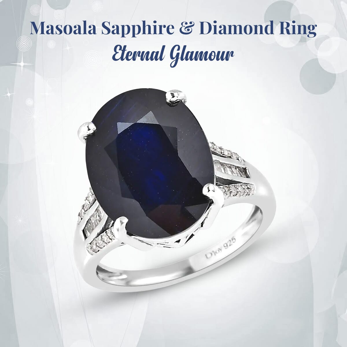Masoala Sapphire (D) and Diamond 14.85 ctw Ring in Platinum Over Sterling Silver (Size 7.0) image number 2