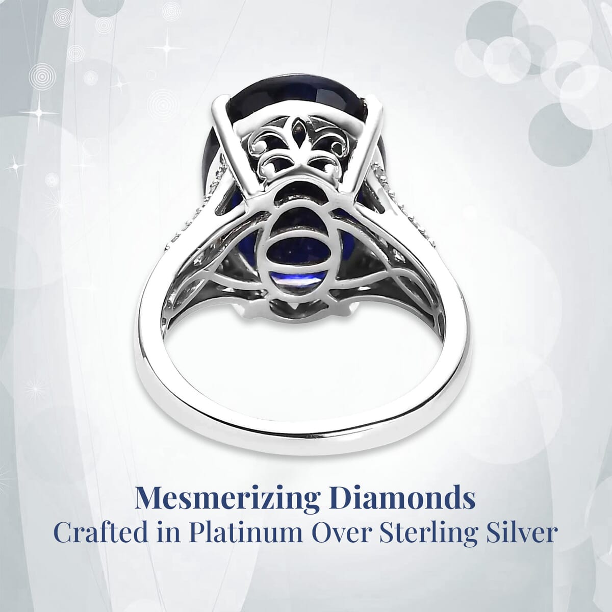 Masoala Sapphire (D) and Diamond 14.85 ctw Ring in Platinum Over Sterling Silver (Size 7.0) image number 3
