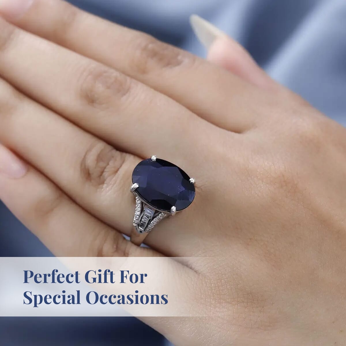 Masoala Sapphire (D) and Diamond 14.85 ctw Ring in Platinum Over Sterling Silver (Size 7.0) image number 4