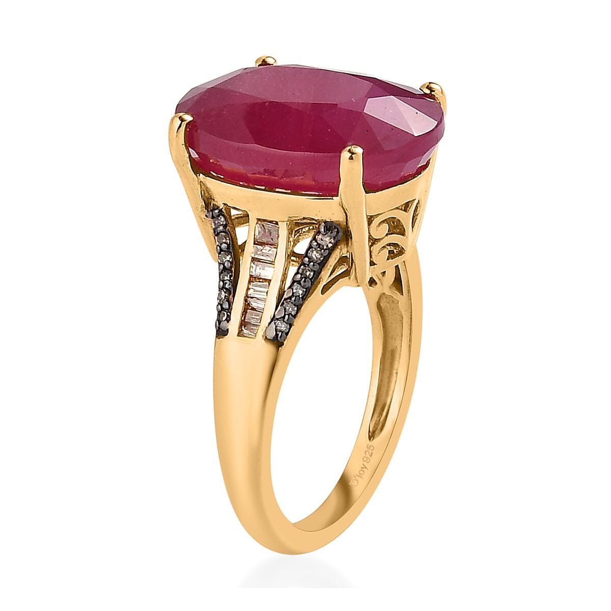 Niassa Ruby (FF), Natural Champagne Diamond (0.25 cts) Ring in Vermeil YG Over Sterling Silver (Size 10.0) 15.75 ctw image number 3