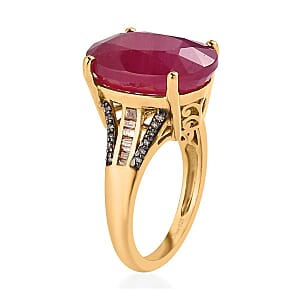 Niassa Ruby (FF), Natural Champagne Diamond (0.25 cts) Ring in Vermeil YG Over Sterling Silver (Size 10.0) 15.75 ctw